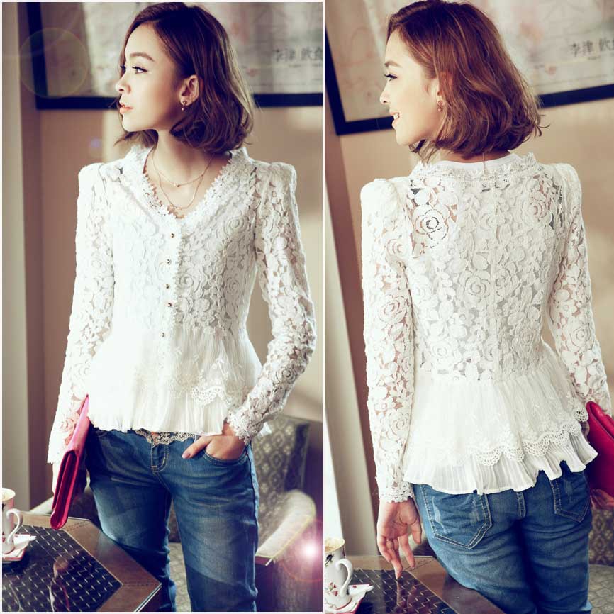 Spring and autumn women's sweet gentlewomen lace patchwork short jacket cutout lace cardigan autumn