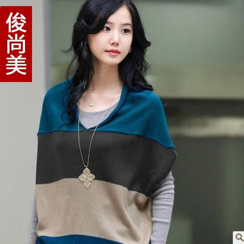 Spring and autumn women's three-color color block sleeveless loose batwing shirt sweater