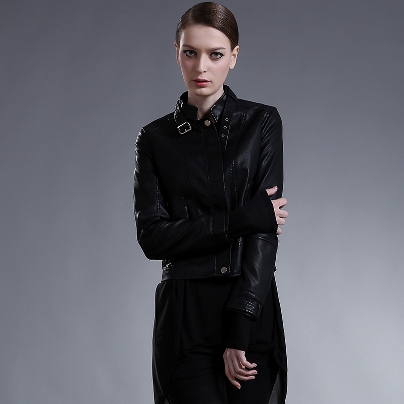 Spring and autumn women's water wash short design leather clothing female slim jacket motorcycle jacket short jacket