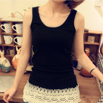 spring and summer all-match slim spaghetti strap basic thread crochet sweep lace tank