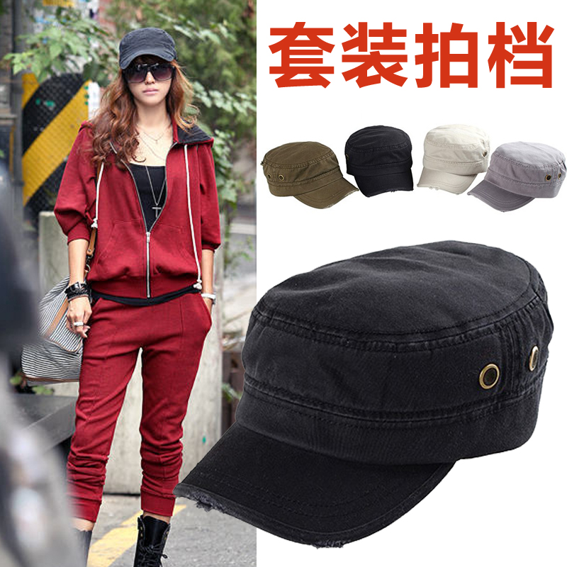 Spring and summer autumn and winter brief women's hat plain retro finishing distrressed military hat