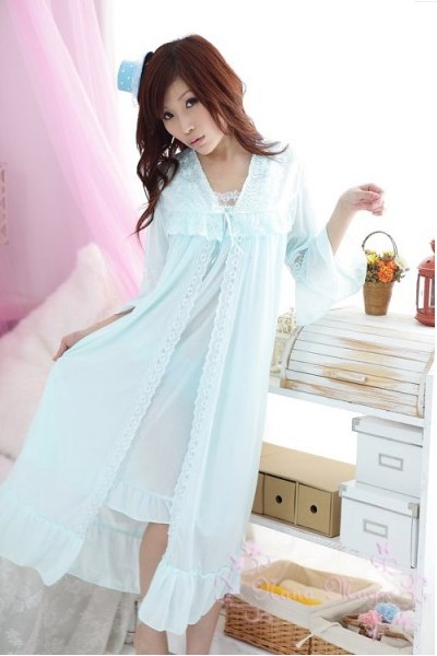 Spring and summer autumn sling pajamas cute sexy Lace simulation of silk nightgown women nightgown robe sleepwear