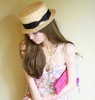 Spring and summer bow ccia flat strawhat women's hat