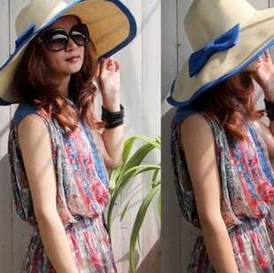Spring and summer casual cap sun hat big wave hepburn vintage straw hat sunbonnet beach cap folding cap female