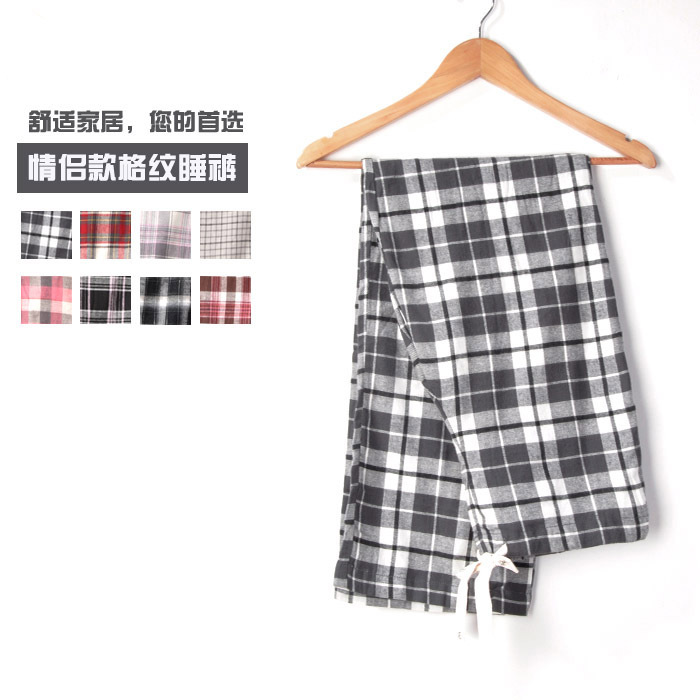 Spring and summer comfortable lounge pants 100% cotton pajama pants female casual trousers lovers check air conditioning pants