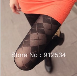 Spring and summer dimond plaid pantyhose stockings black