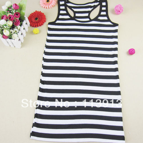 Spring and summer dress cotton vest black and white stripe medium-long female tank dress basic shirt