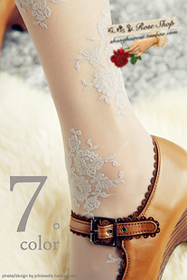 Spring and summer exquisite vintage relief flower rose elegant lace pantyhose - 7