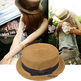 Spring and summer female chili paragraph flat strawhat beach cap sunbonnet folding strawhat