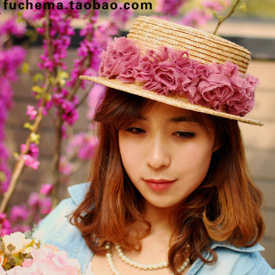 Spring and summer flower lace decoration flat straw strawhat
