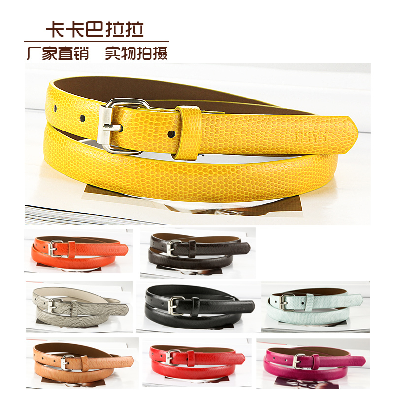 Spring and summer leather decoration candy color japanned leather crocodile pattern serpentine pattern thin belt strap