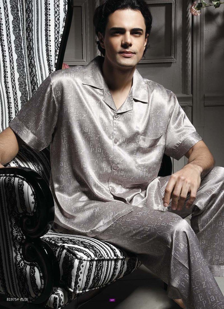 Spring and summer male lounge quality cool silk plus size male sleep set