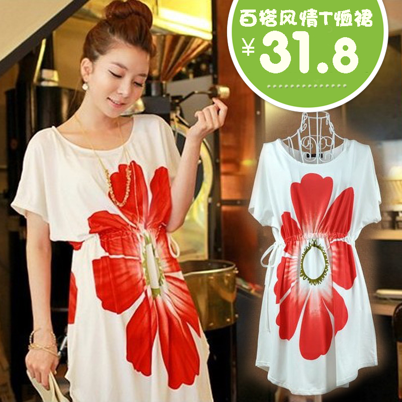 Spring and summer maternity clothing big red flower maternity short-sleeve all-match t-shirt dress maternity top maternity dress