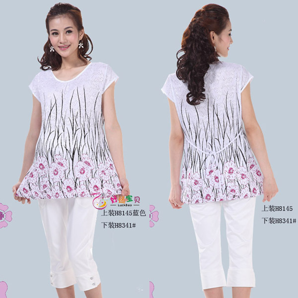 Spring and summer maternity clothing LUCKBAO h8145 fashion jacquard print maternity top maternity shirt