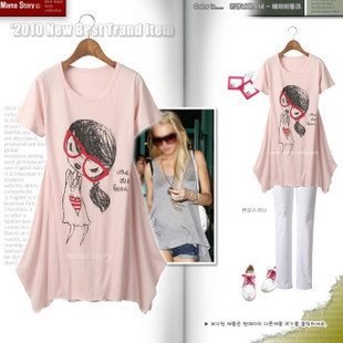 Spring and summer maternity clothing top fashion casual loose maternity short-sleeve T-shirt glasses beauty pattern t shirt