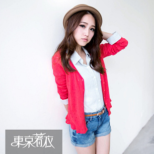 Spring and summer new arrival 5.9 110 clothing small butterfly sleeve cutout cardigan 2031130