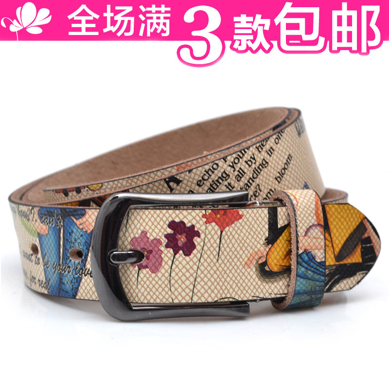 Spring and summer new arrival fashion print vintage women's cowhide genuine leather strap denim casual all-match belt 7149