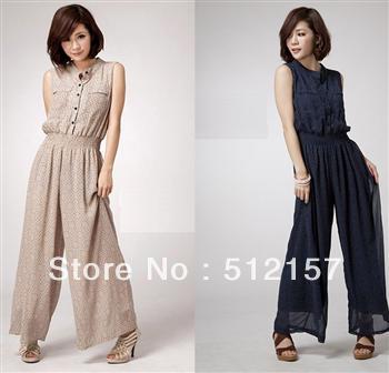 spring and summer of 2013 han edition dress little printed single-breasted chiffon jumpsuit nip-waisted jumpsuits jumpsuit