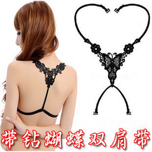 Spring and summer racerback cutout sparkling diamond butterfly flower double shoulder strap back cross shoulder strap underwear