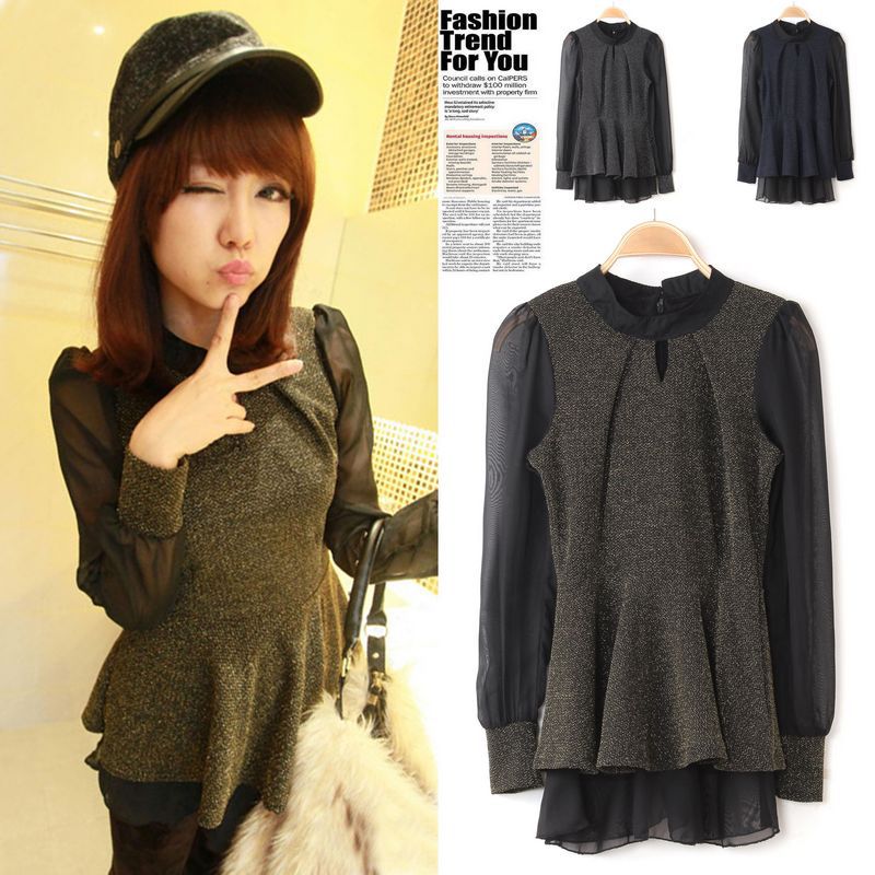 Spring and summer sweet ubiquitous1 line gauze chiffon slim waist and fish tail top 108