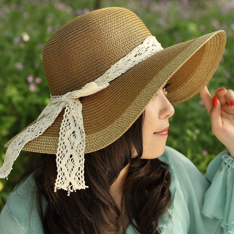 Spring and summer two-color large brim sunbonnet bow sun hat women's sun hat