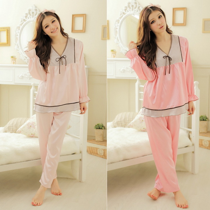 Spring and summer Women faux silk vintage princess set lounge set long-sleeve sleepwear twinset