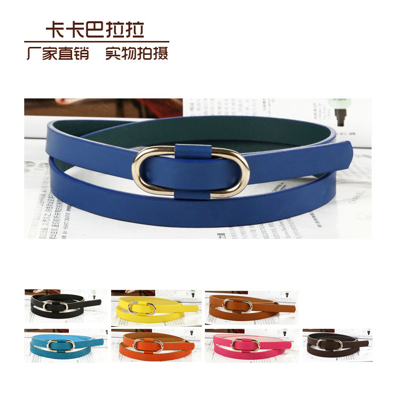 Spring and summer women's leather clip agings candy color strap thin belt