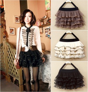 Spring and summer women's leather short skirt gauze puff skirt tulle dress layered dress bust skirt high waist skirt miniskirt
