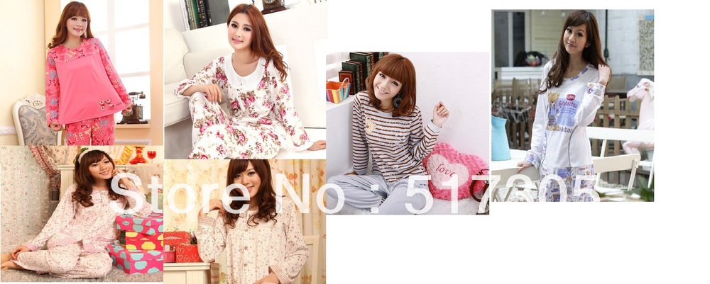 Spring and Summer women's sleepwear female  cotton long-sleeve cartoon bear lounge set