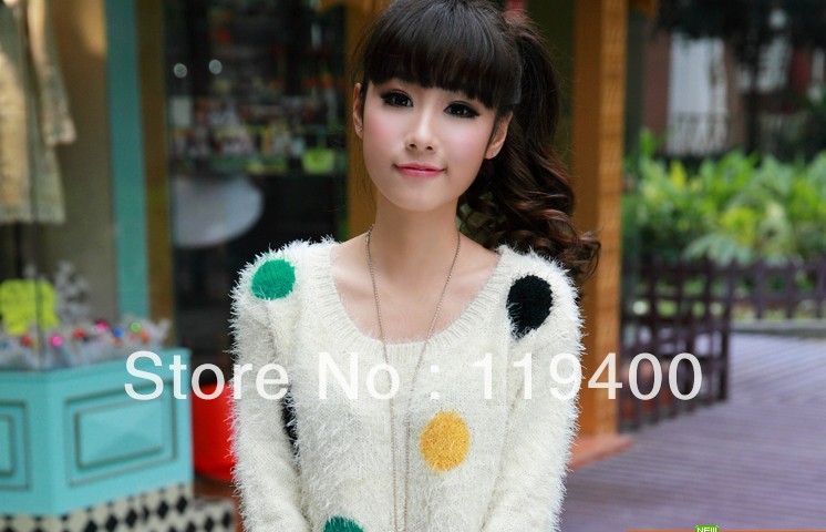 Spring Autumn and winter nostalgic basic shirt sweater multicolour large polka dot velvet villus sweater