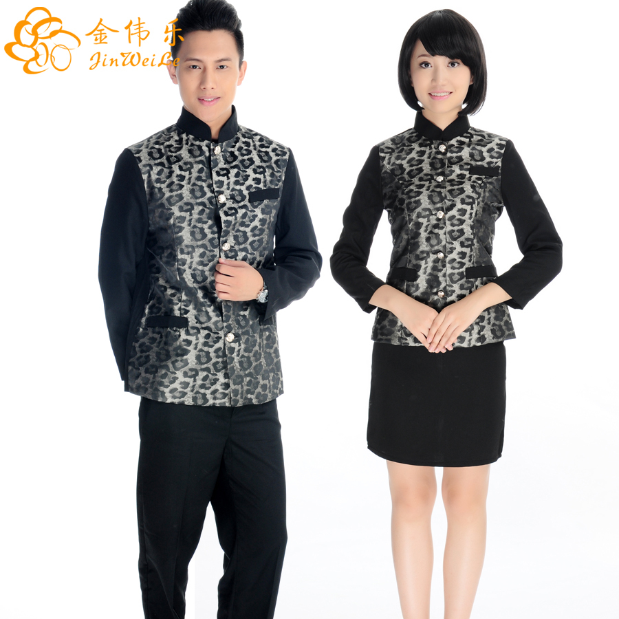 Spring autumn fashion thick leopard hotel workwear for waiter and waitress