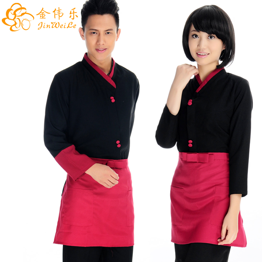 Spring Autumn restaurant hotel uniforms for waiter and waitress