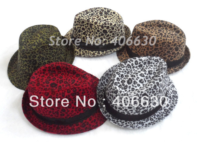 spring autumn winter unisex men leopard print fedora hat & cap, trilby hat, 5 color, 10pcs/lot, free shipping by China post