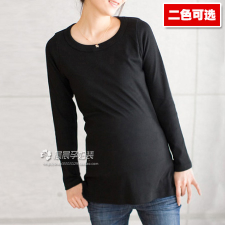 Spring basic low all-match elastic maternity basic shirt o-neck long-sleeve T-shirt basic shirt maternity clothing