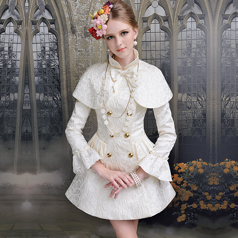 Spring beige cloak of paragraph slim waist expansion bottom jacquard woven damask trench