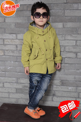 Spring boa fashion male female child digital with a hood 100% cotton trench child outerwear male child outerwear