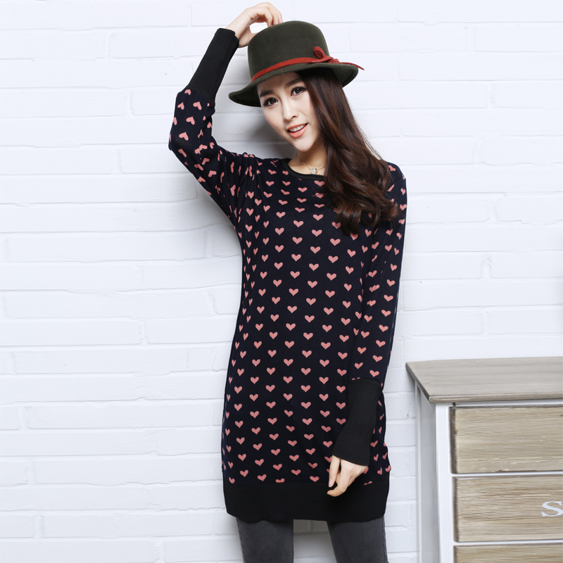 Spring casual basic sweater female sweater yarn shirt medium-long love pattern