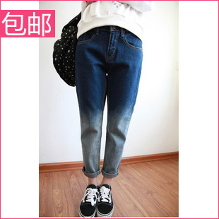 Spring casual flavor bf blue gradient long loose skinny jeans trousers
