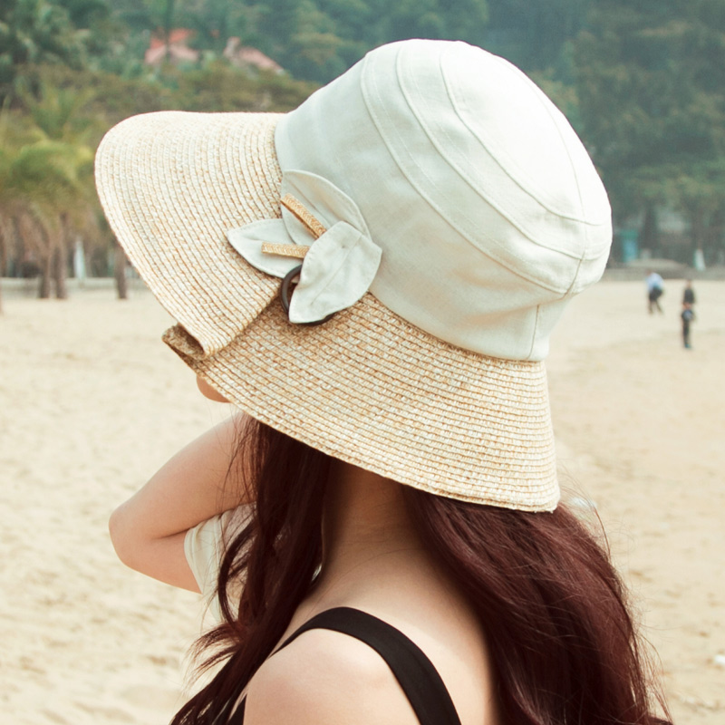 Spring casual women's sunbonnet linen patchwork sunscreen sun hat pleated cap clover