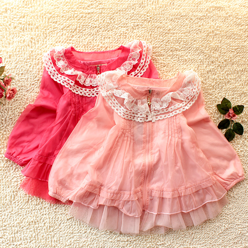 Spring children's clothing recovers the female child cardigan lace decoration princess trench baby top