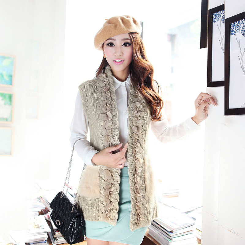 Spring cul-de-lampe stripe formal cardigan sleeveless slim medium-long knitted top women's