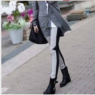 Spring double colorant match faux leather gauze plus size pencil pants ankle length legging trousers female trousers