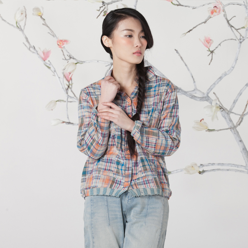 Spring double layer cotton plaid shirt female - 2