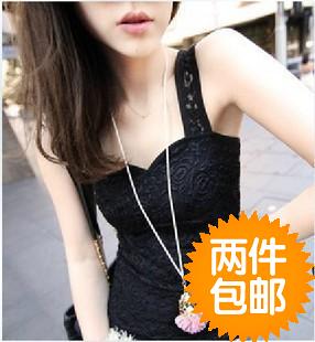 Spring double layer lace spaghetti strap tank basic vest basic shirt women's sexy slim