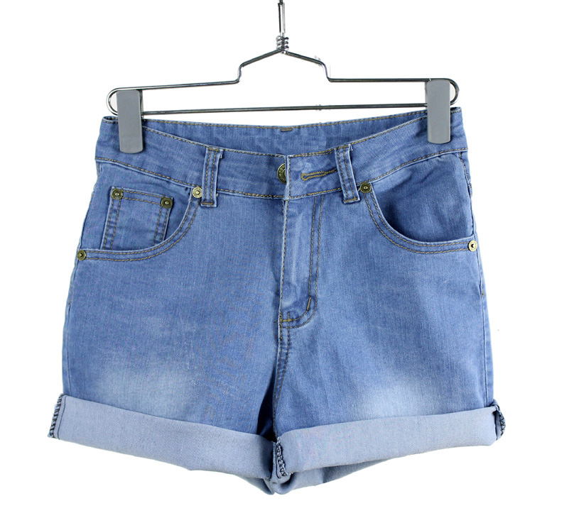 Spring elastic hem loose roll-up high waist denim shorts female summer shorts