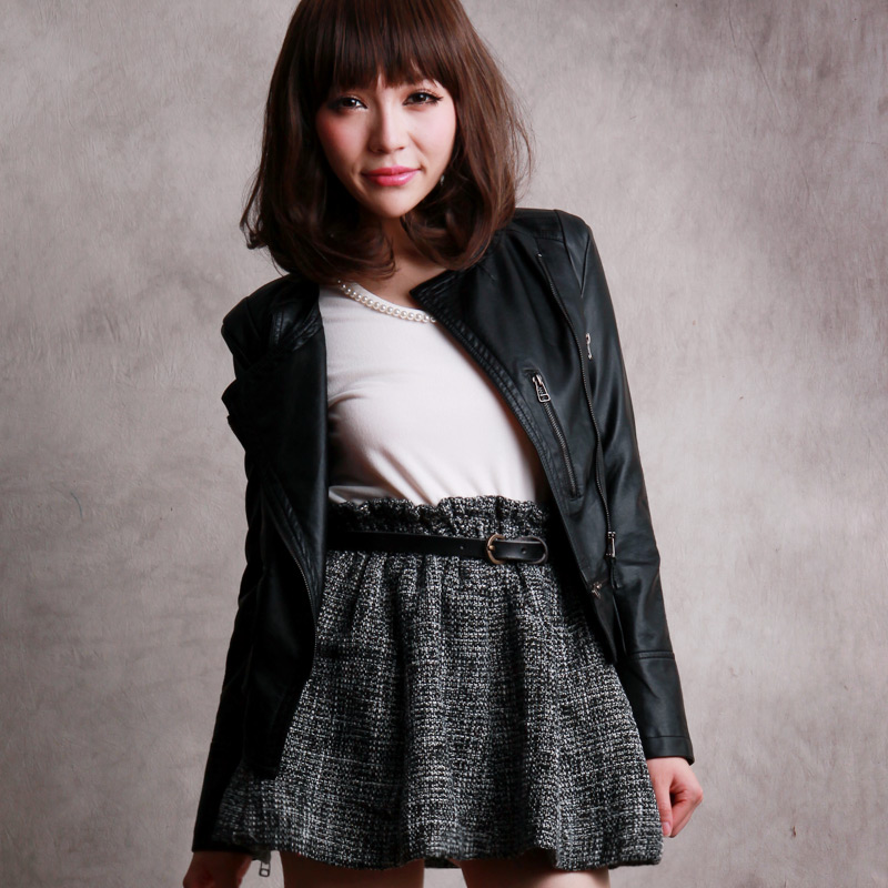 Spring excellent design stereo line oblique zipper slim water wash PU short design leather clothing outerwear