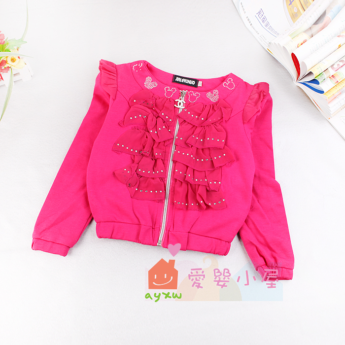Spring fashion all-match laciness sparkling diamond female child outerwear child zipper laciness cardigan top