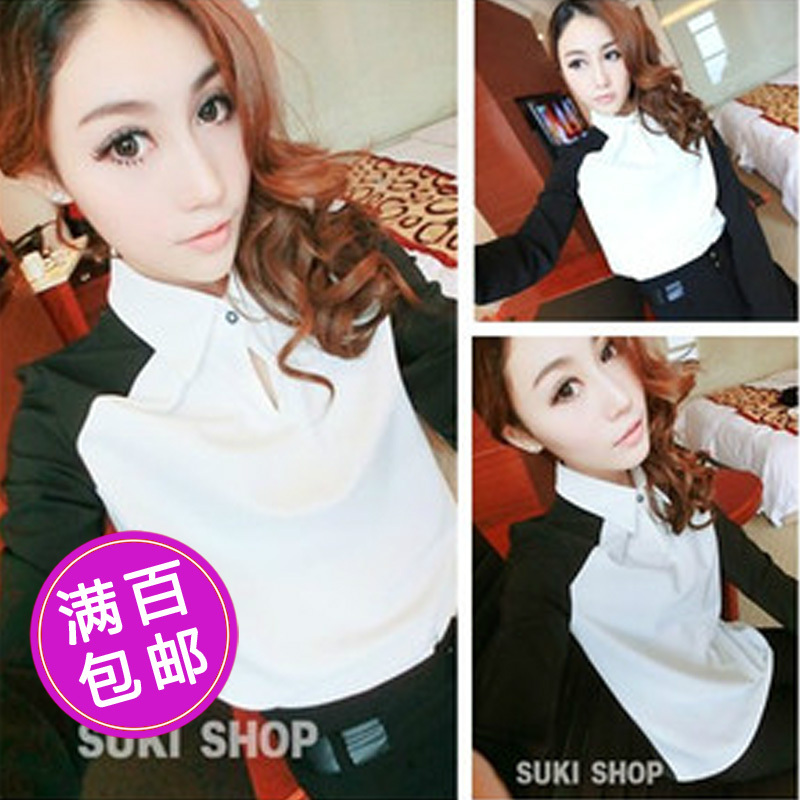 Spring fashion color block single button shirt women's mushroom shirt female