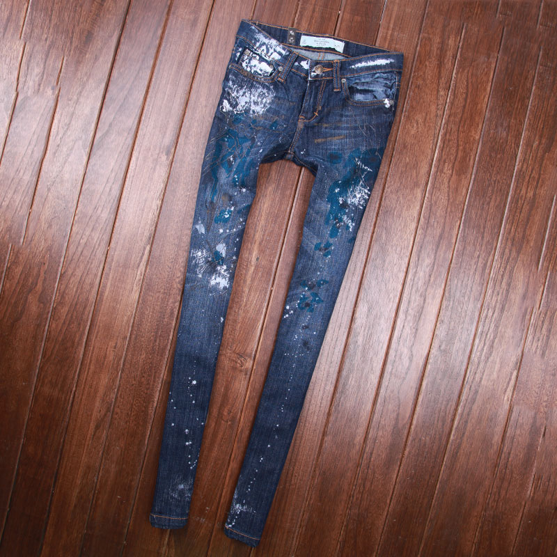 Spring fashion jeans female skinny pants tight personalized colored drawing pencil pants LJ