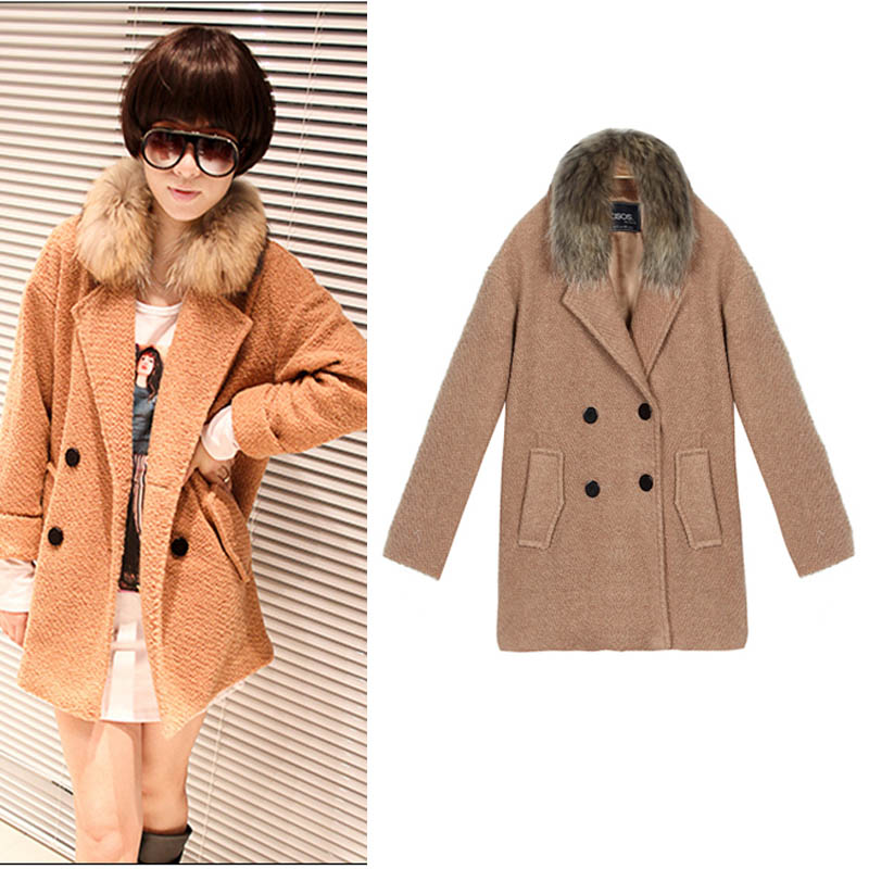 Spring fashion medium-long 2013 turn-down collar large fur collar long-sleeve circle it wool trench coat